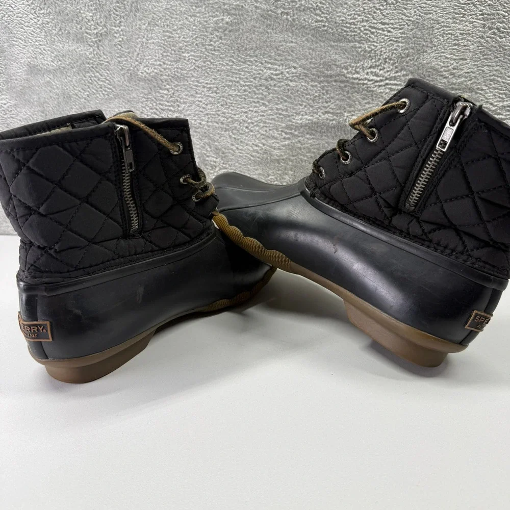 Sperry Saltwater Black Quilted Duck Boots Waterproof Ankle STS94063 Womens 9 M
